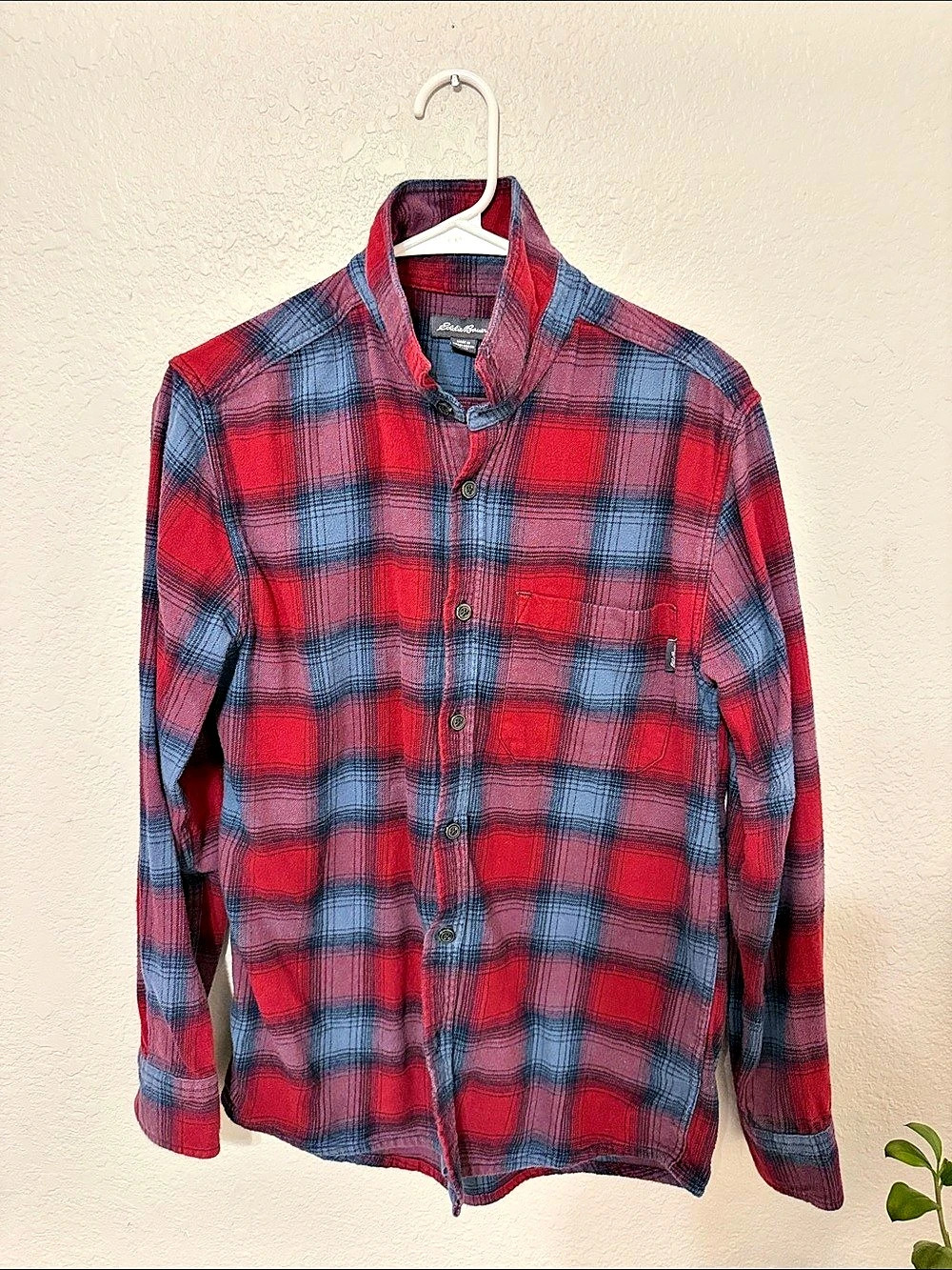 Eddie Bauer Men's Plaid Cotton Button Down in Red & Blue